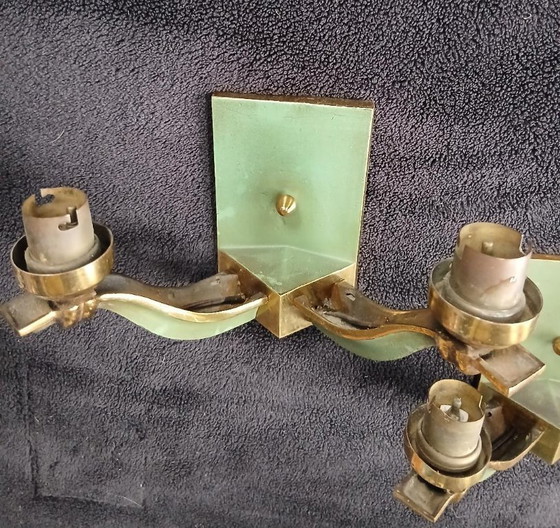 Image 1 of Coppia di applique vintage, anni '40-'50, bronzo, metallo e ottone, DLG Jules Leleu, anni '40