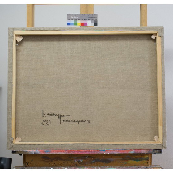 Image 1 of Landscape painting, evening sun, hand-painted unique piece, approx. 91 x 70 cm