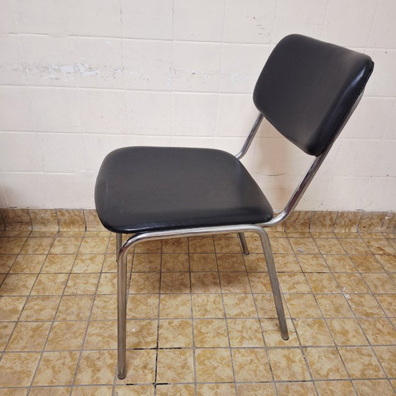 Image 1 of 4 x Vintage / Retro Chairs / Black Leatherette and Chrome
