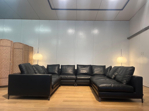 Minotti Andersen 4-Piece Black Leather Corner Sofa