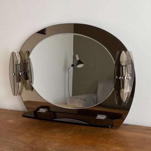 Veca mirror 2 sconces and shelves. Italy. 1970