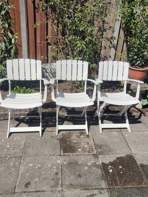 Set Van 3 Witte Vintage Grosfillex Boutique Tuinstoelen