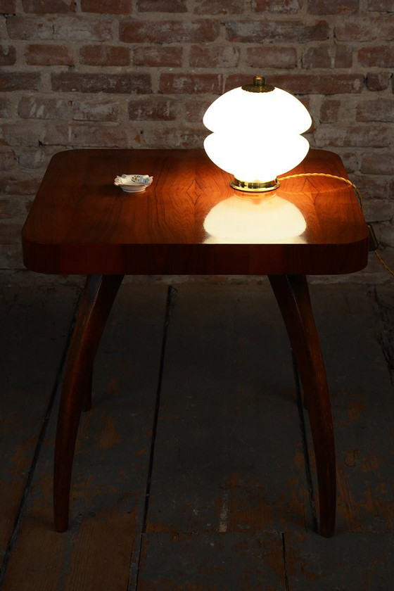 Restored Mid-Century Table Lamp, Brass, Glass, Rewired, Czech, 1960s – Textile (photo 8 of 8)