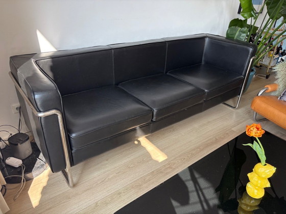 Image 1 of Bauhaus zwart lederen 3-zitsbank