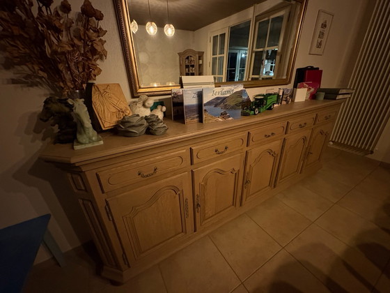 Beautiful sandblasted oak Sideboard and corner cabinet set – Glass, Metal (photo 4 of 10)