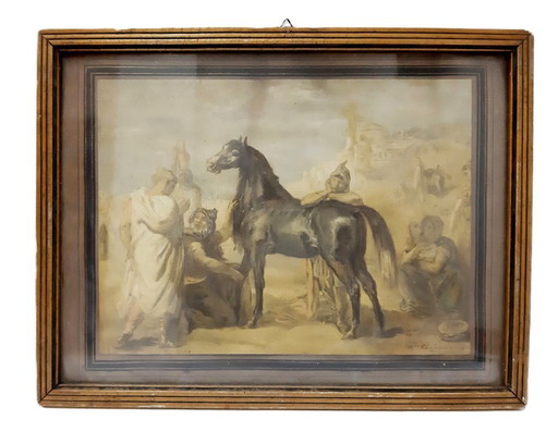 « Un Arabe présentant une jument » - Estampe d'art encadrée vintage