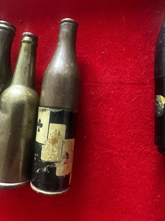 Image 1 of Lot of 7 Vintage Lighters in Pepsi-Cola / Holsteen Beer / Avrilla Milk Bottles etc.