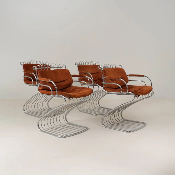SET DI QUATTRO SEDIE GASTONE RINALDI PER RIMA, ITALIA – Mobili, Chrome, Suede, Mid Century Modern (photo 4 of 5)