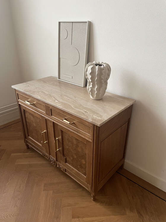 Image 1 of Vintage oak travertine sideboard