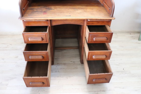 Image 1 of Escritorio con tapa enrollable en madera de roble, Italia, principios del siglo XX