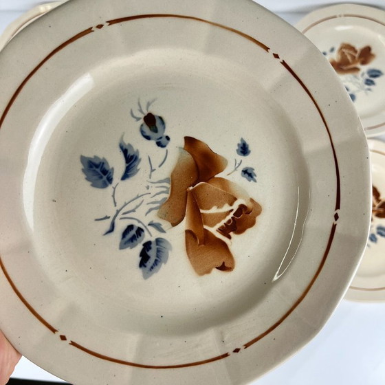 Image 1 of Set of 6 Sarreguemines Dessert Plates with Floral Motif, First Half of the 20th Century