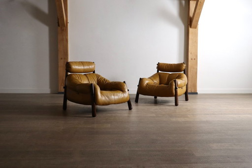 Fauteuils lounge Percival Lafer MP-81 en cuir jaune, Brésil, années 1970