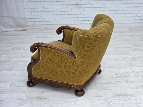 Image 1 of 1960er Jahre, Dänischer Sessel, Möbelwolle, massives Eichenholz.