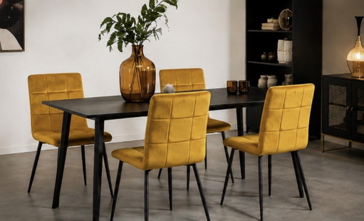 4 Light & Living OLIVE Eetkamerstoelen – Okergeel Velvet