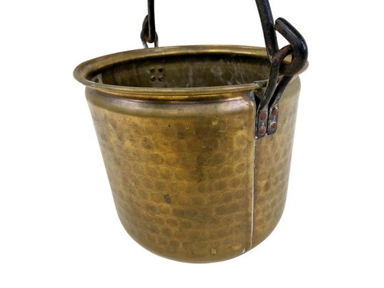 Image 1 of Vintage Brass Bucket / Coal Scuttle / Planter – Hammered Finish