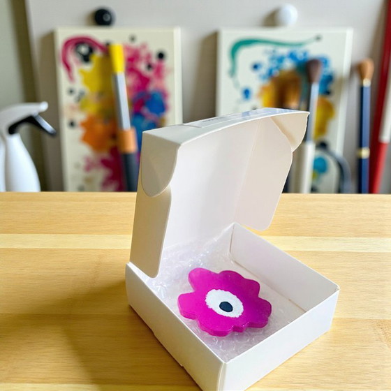 Image 1 of Handmade Marimekko inspired flower wooden brooch one of a kind