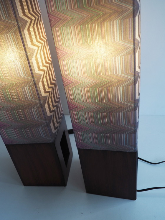 Image 1 of Vintage Wood Table Lamp/ Shadow Missoni Fabric