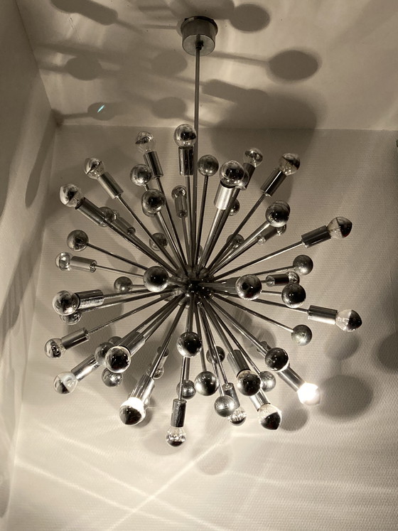 Image 1 of Chroom Sputnik Space-age kroonluchter uit de jaren 70 extra groot model