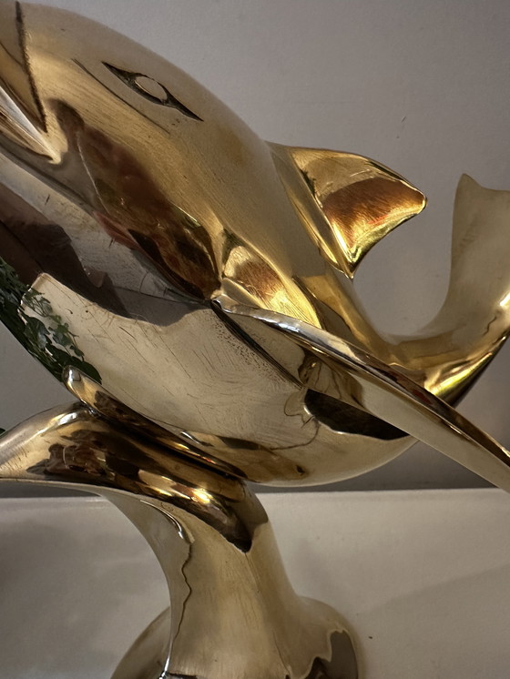 Image 1 of Großes Messingmodell eines Delfins aus der Mitte des Jahrhunderts