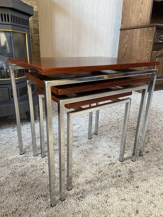 Vintage nesttafels jaren'70 chroom/palissander – Bijzettafels, Hout (photo 9 of 9)