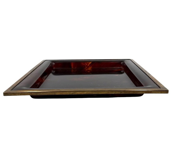 Vassoio in lucite marrone Hollywood Regency, Italia anni '70, Oggetti decorativi, Plastica, Ottone, Vintage (foto 7 di 12)