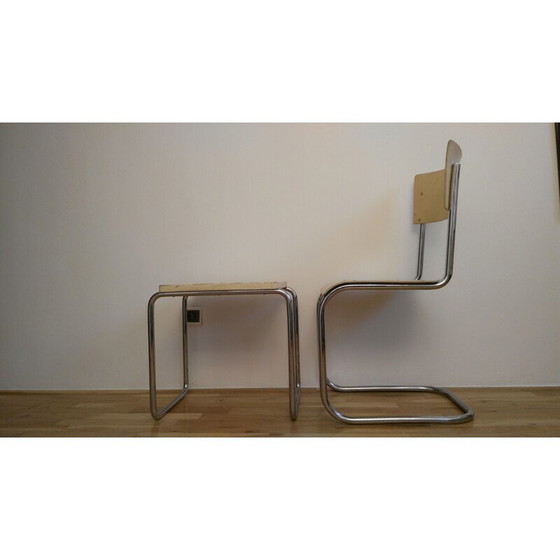 Image 1 of Vintage Bauhaus yellow chair and stool for Slezák in metal 1930