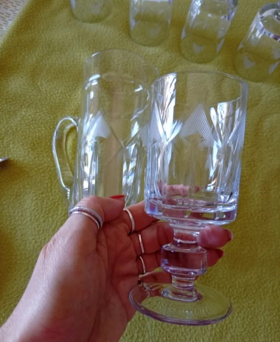 Image 1 of Ensemble de verrerie en cristal et carafe vintage