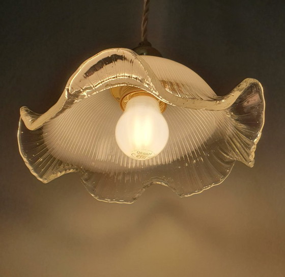 Set di 2 lampade a sospensione vintage in vetro bianco satinato, forma floreale, texture – Metal (photo 13 of 23)