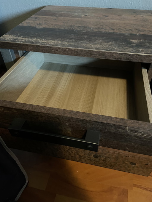 Rustic wooden bedside table / side table with metal handles