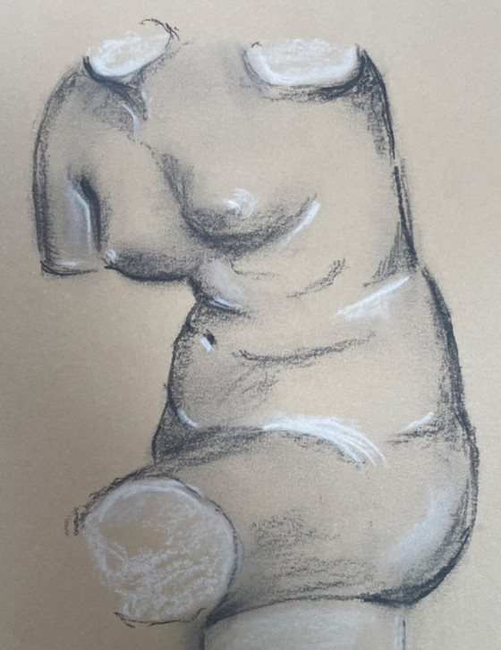 Image 1 of Firmado carboncillo estudio dibujo busto mujer para yeso estudio