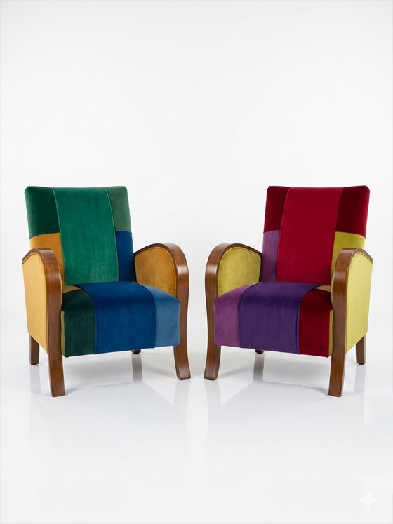 Poltrone Art Déco in vivace patchwork di velluto multicolore, set di 2 – Legno, Art Deco (photo 4 of 6)