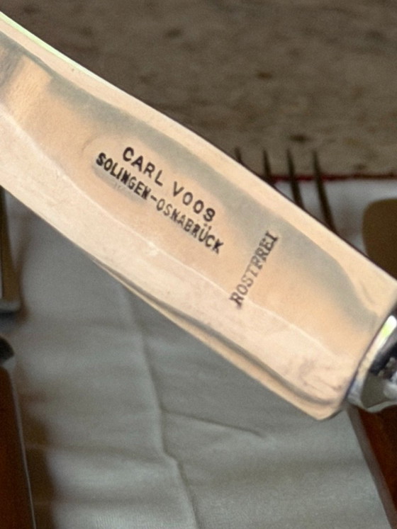 Vintage Carl Voos Solingen German Flatware Set - 12 Piece MCM Knife And Fork Set - Rostfrei Stainless Steel (photo 18 of 32)