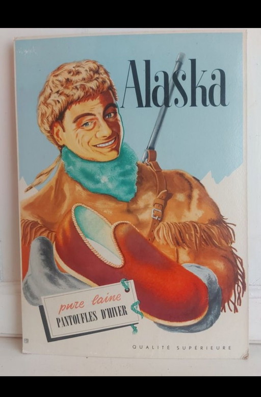 Vintage 1950 Advertising Sign Alaska Pantoffels - 42x30