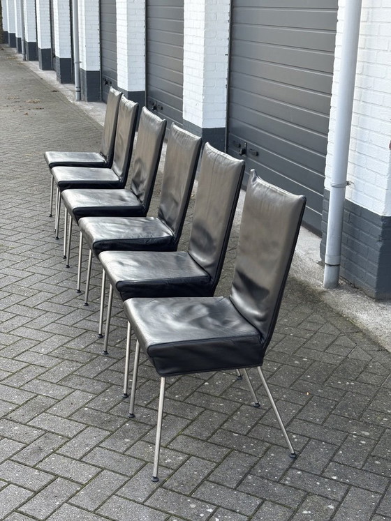 Orea Stoelen 6 Stuks – Label van den Berg, Eetkamerstoelen, Leather, Chrome (photo 16 of 17)