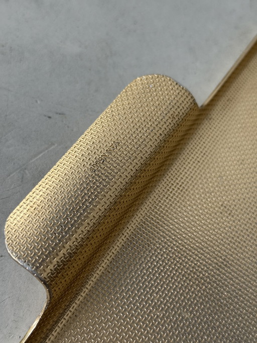 Van Nelle Tablett - goldfarbenes Metall, ca. 1950-60er Jahre
