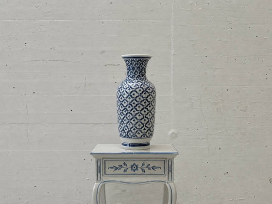 Image 1 of Blue and white porcelain vase with floral lattice decoration, 1970s