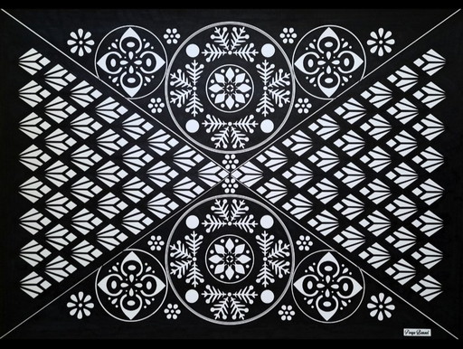 Originale geometrische Tuschezeichnung – Schwarz-Weiß | Gerahmt und signiert