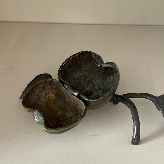 Image 1 of Vintage bronze box apple with branch and leaf, ca 1950