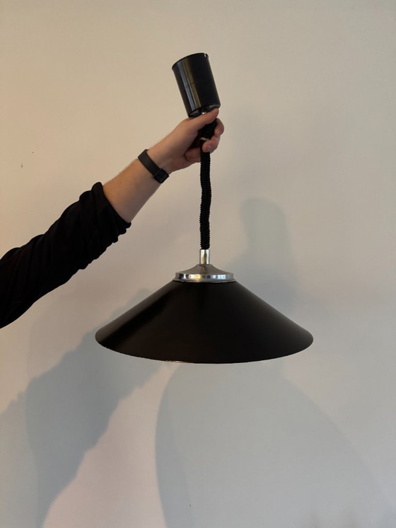 Image 1 of Vintage verstelbare hanglamp - zwart, crème en zilver