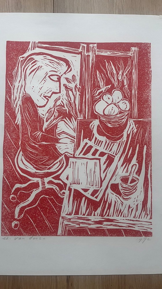 Expressive houtsnede van Thea van Doorn - zonder titel – Litho's & Zeefdrukken, Paper (photo 5 of 5)
