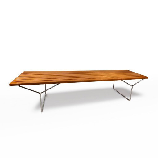 Banc vintage conçu par Harry Bertoia pour Knoll – années 1960 – Chrome et bois massif