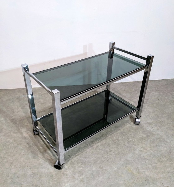 Image 1 of  1970s chrome and smoked glass sideboard or TV stand 