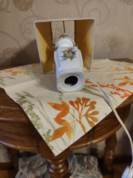 Vintage Ceramic Bedside/Table Lamp, Textile, Beige (photo 8 of 9)