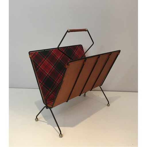 Vintage magazine rack in black lacquered metal, France 1950