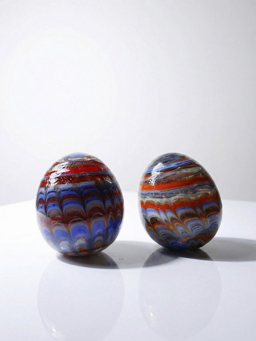 Pair of vintage Murano glass eggs, blown from a cane, circa 1950