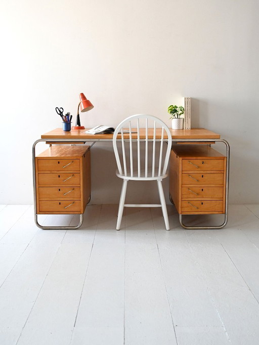 Scandinavian Birch and Steel Desk by Mücke & Melder, 1930s