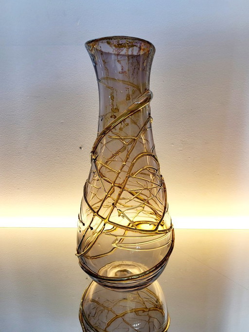 Val saint lambert Studio Cristal vase, Alfred collard, relief decor, signed Liège, 1990s