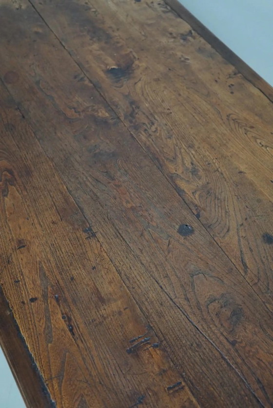 Image 1 of Mesa de comedor rústica francesa de madera de olmo, siglo XX