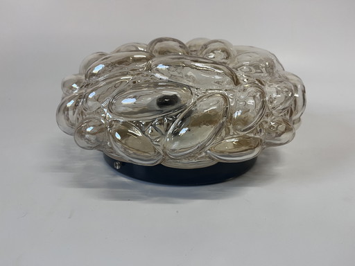 Vintage Amberkleurige Plafonnière Wandlamp Langwerpige Bubbels Helena Tynell Glashütte