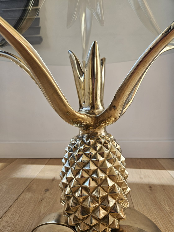 Image 1 of Tavolino da caffè Hollywood Regency Pineapple in ottone e vetro, Parigi, Francia, anni '70